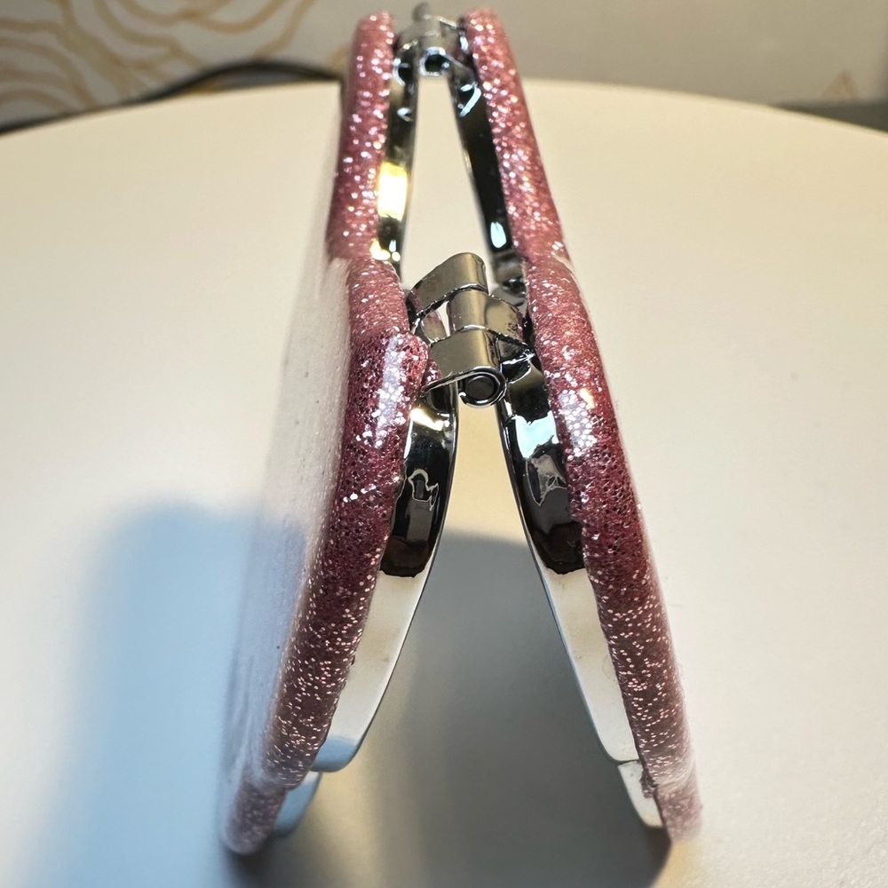 Coach Butterfly Glitter Pink Silver Shimmer Mirror Compact Case New - Picture 3 of 6